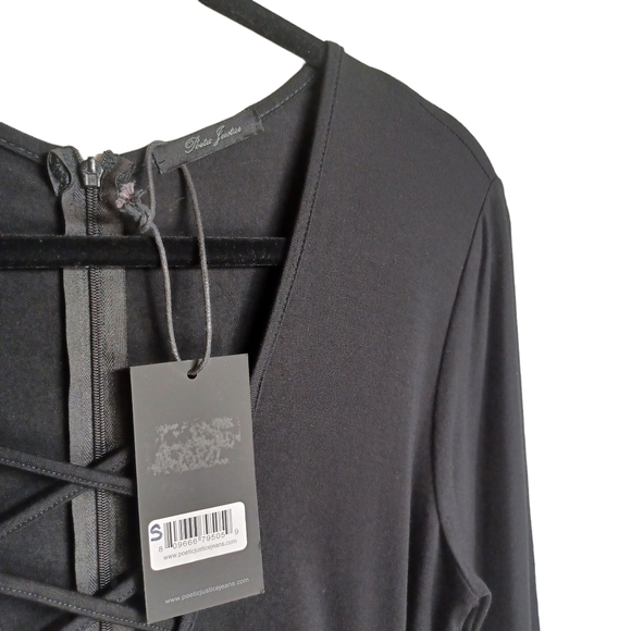 POETIC JUSTICE Criss Cross Lace Up V Neck Long Sleeve Black Maxi Dress Small NWT - Picture 4 of 7
